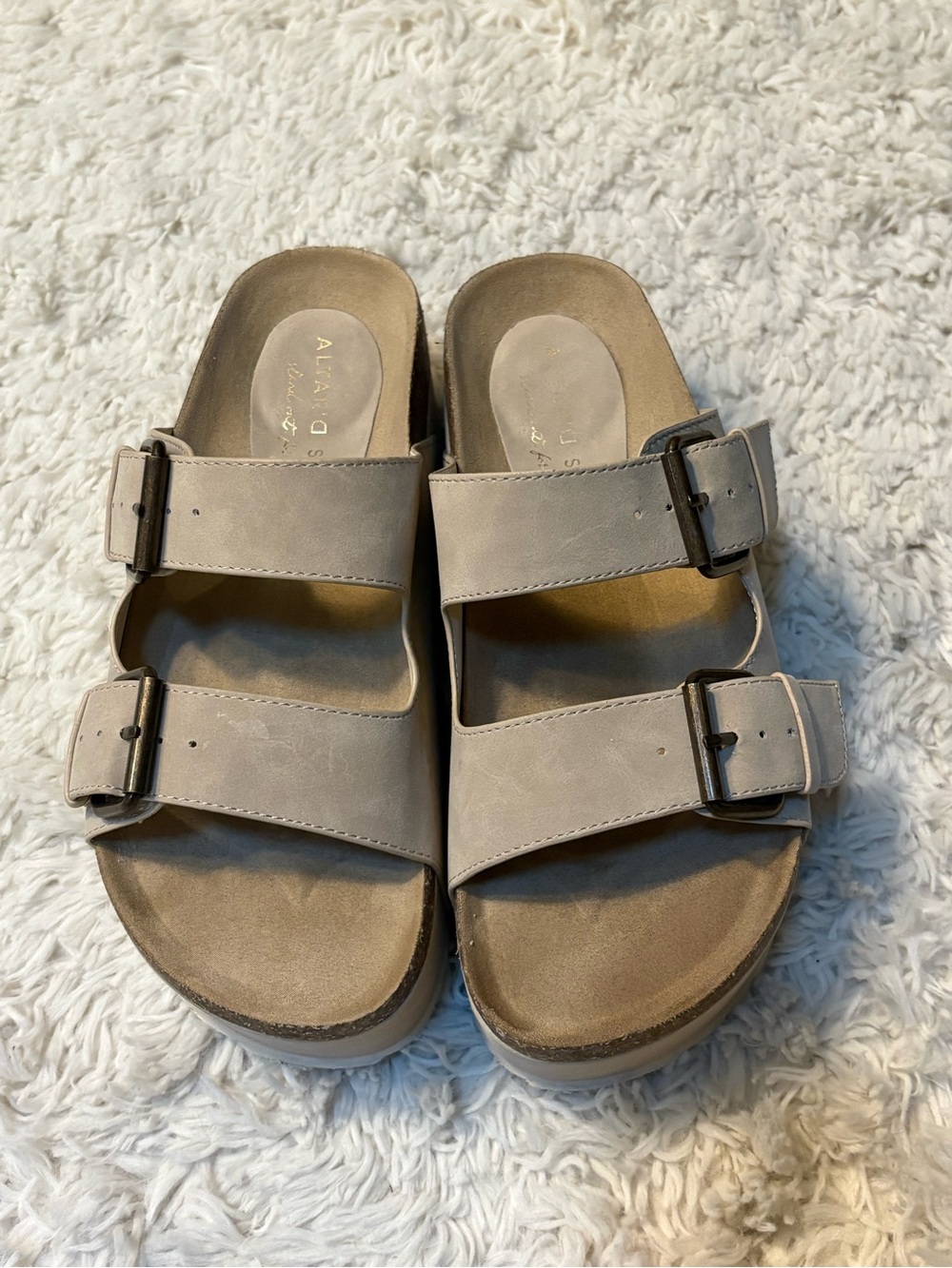 Altar'd State Serenna Platform Sandals Tan Double Buckle Slide Footbed Chunky